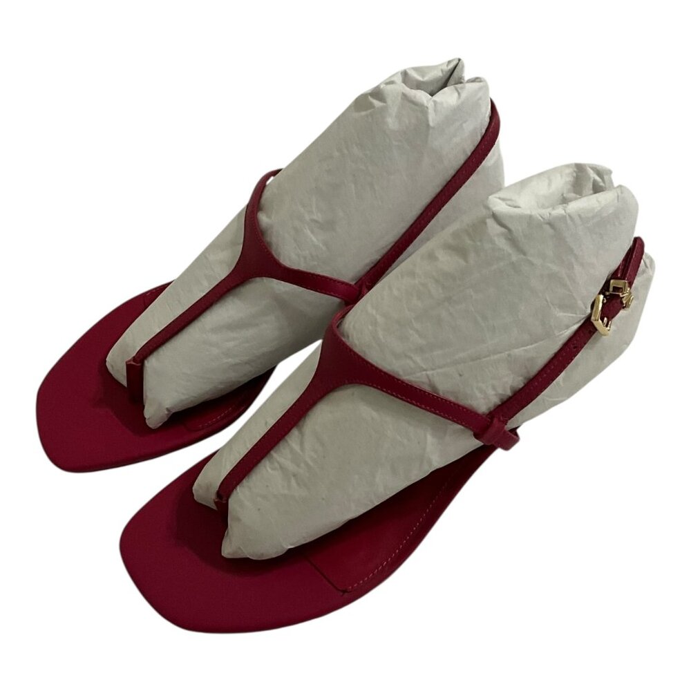 Michael Kors Tasha T-Strap Leather Sandals Dark Raspberry Womens NEW